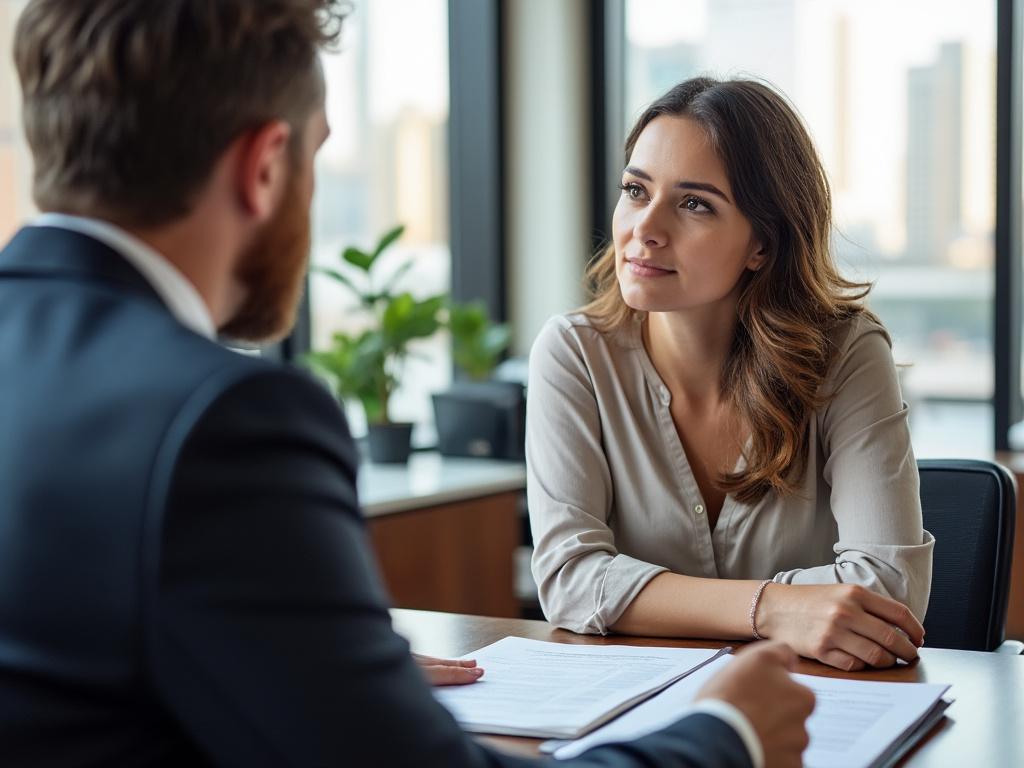 A concerned parent meets with an attorney in a law office to discuss terminating parental rights.